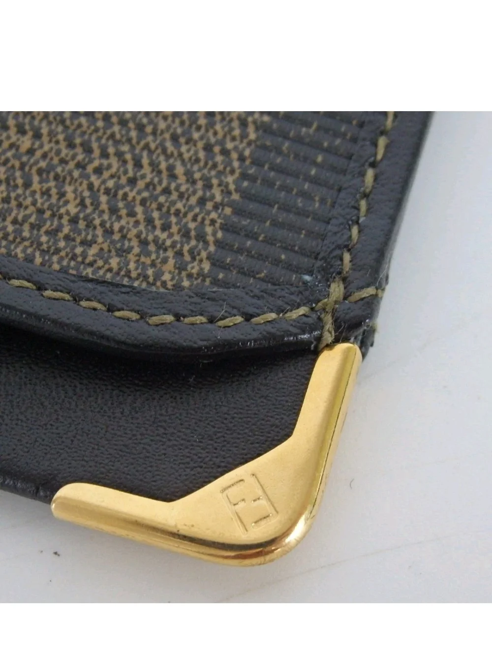 Fendi Men’s Brown & Black Card Holder with Gold-Tone Corners